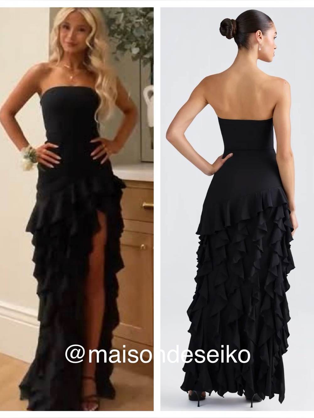 NEW Oh Polly Maxi Dress Black Diletta Strapless Ruffle Wedding Guest size 0